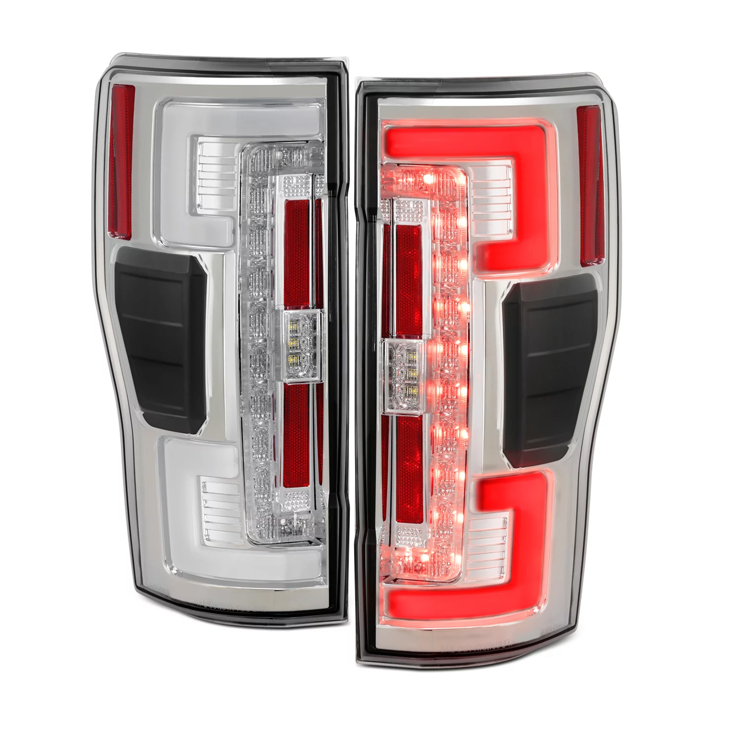 AKKON - Fits 2017-2019 Ford F250 F350 F450 Super Duty LED Stripe Tube Bar [Blind Spot Monitor] Chrome Tail Lights Pair