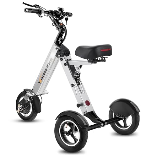 TopMate ES32 Electric Scooter 3 Wheels Foldable Trike with Seat for Adults, Light Weight with Reverse Function and Key Switch, 10 Inch Pneumatic Tires Tricycle for Commute and Travel