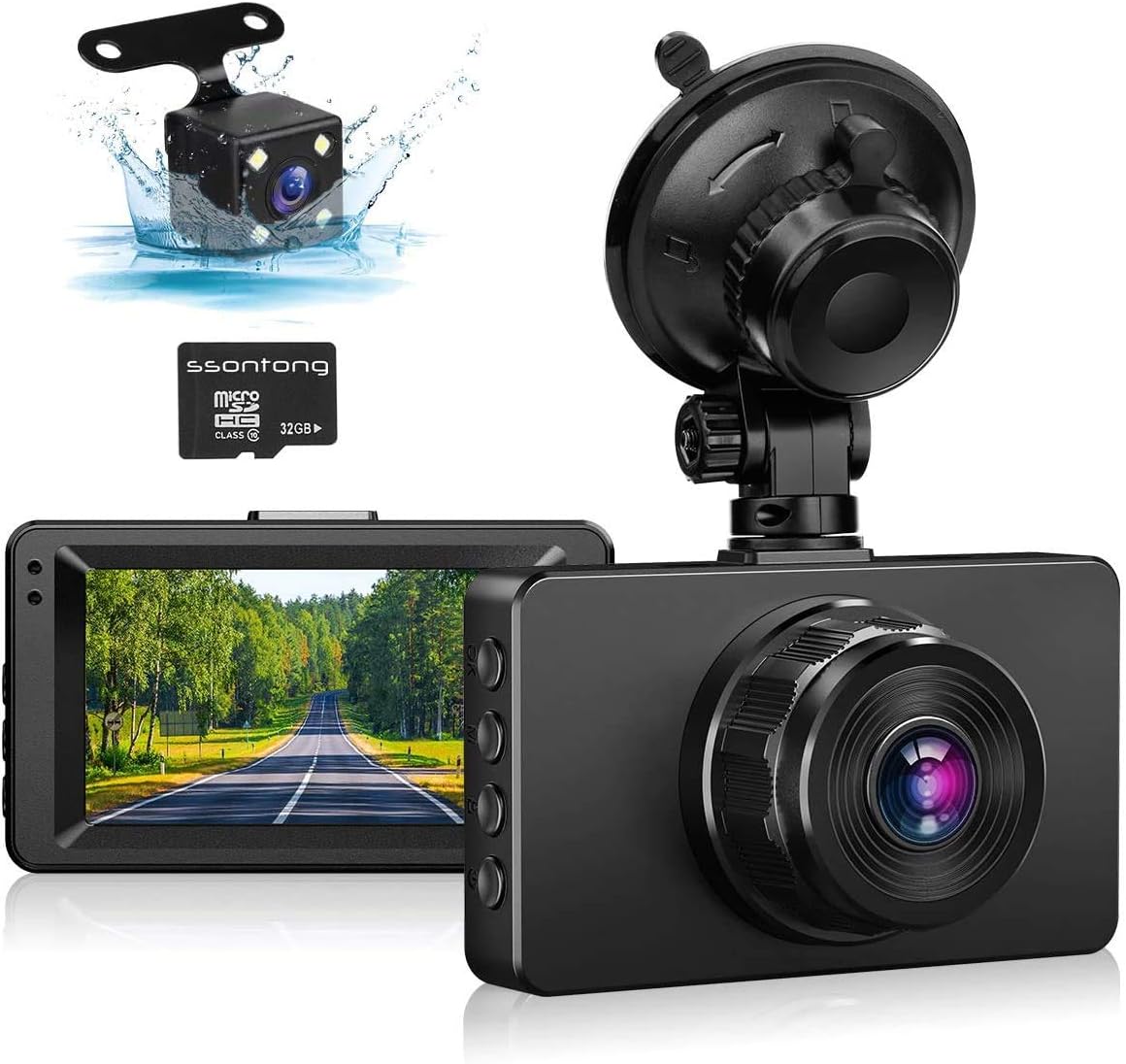 Dash Cam Front and Rear, Dash Camera for Cars 1080P Full HD Dual Dash Cam 3 IPS Screen in Car Camera Front and Rear Night Vision,170°Wide Angle Motion Detection Parking Monitor G-Sensor(with SD Card) Pack of 2