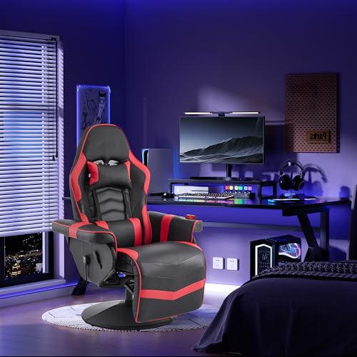 Gaming Chair with Massage for Adults, Comfy Reclining Gaming Chair with Footrest, Adjustable Backrest and Cup Holder, Black Blue