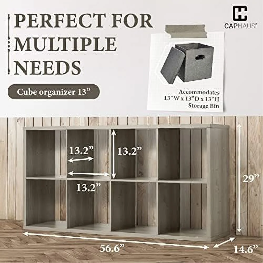 HOOMHIBIU 13-Inch Cube  Organizer   with Extra Thick Exterior Edge  Room Open   Divider  Bookcase  6-Cube / 8-Cube / 9-Cube  Colors Available in Rustic Grey Oak and White
