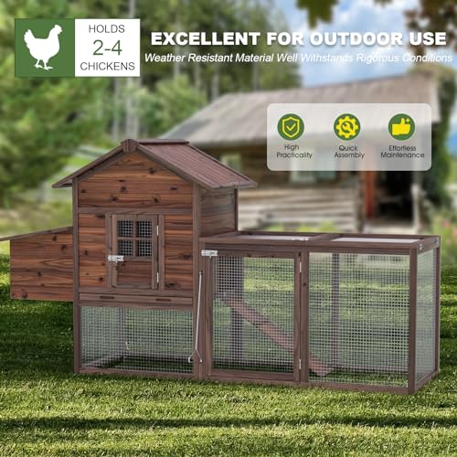 Wooden Chicken Coop Large Outdoor Hen House with Nest Box Poultry Cage Rabbit Hutch 80''- Waterproof UV Panel Brown