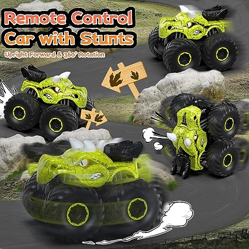 Remote Control Car, 2.4GHz Monster Trucks for Boys Girls with Light, Sound & Spray, Stunt Car Toys Gift for Kids 3 4 5 6 7 8, 4WD All Terrain RC Cars for Toddlers with 2 Batteries
