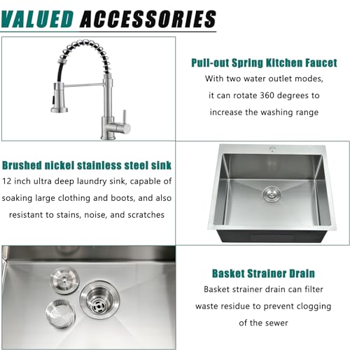 25 Inch Drop In Utility Sink with Faucet, 25