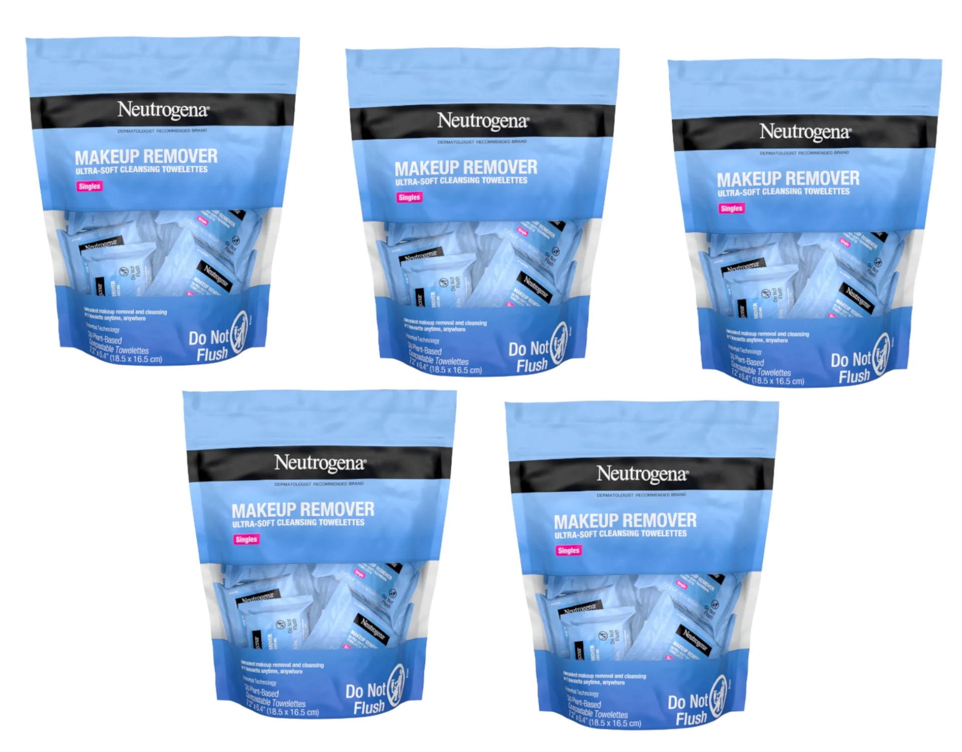5 Pack Neutrogena Cleansing Facial Wipes, Individually Wrapped, 1 Bag of 20 Each