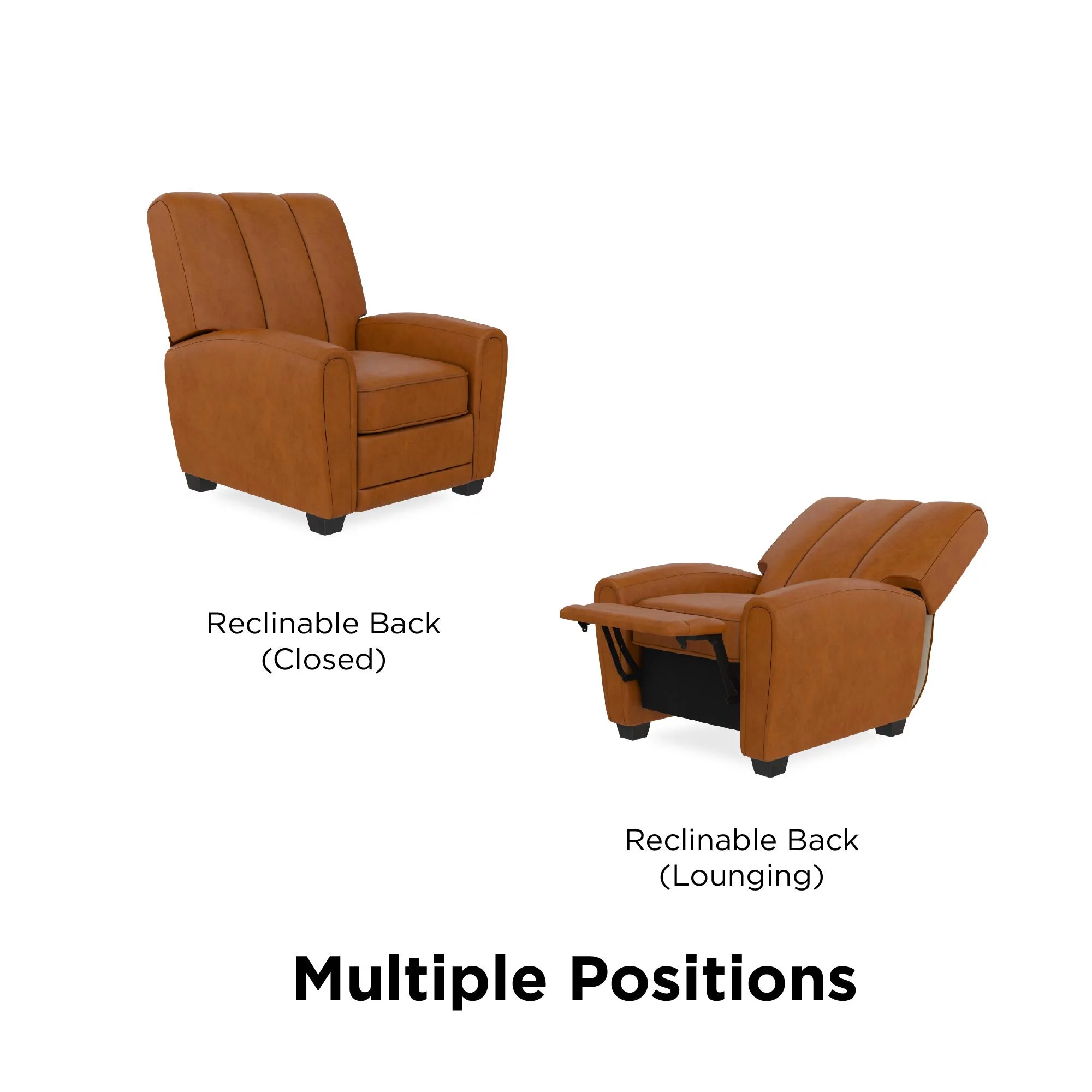 Better Homes & Gardens Vertical Channel Pushback Recliner Chair, Camel Faux Leather