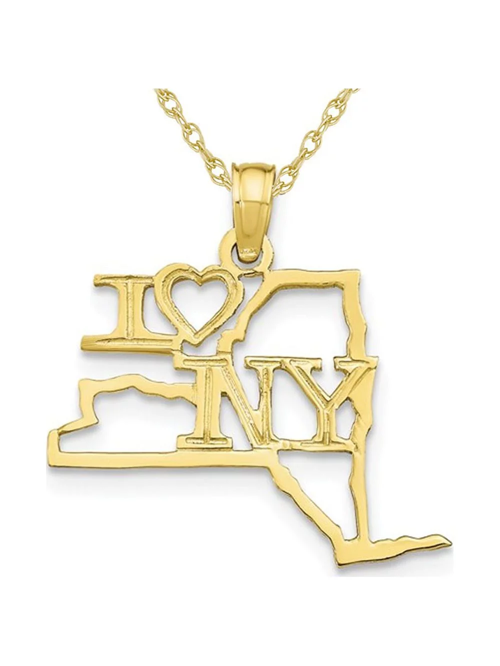 10K Yellow Gold Solid New York State Charm Pendant Necklace with Chain