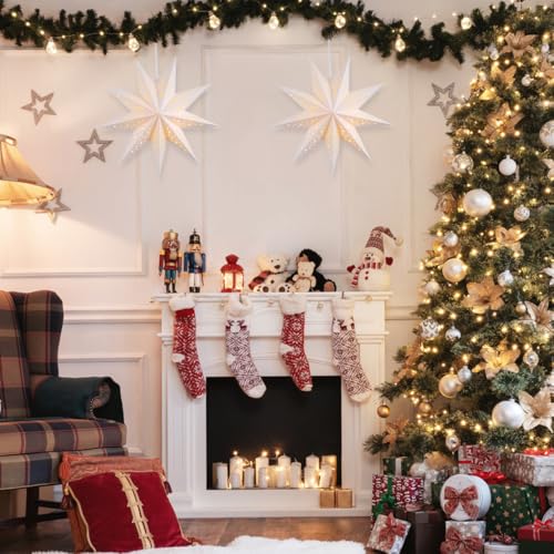 Paper Star Lantern Lampshade, 3Pcs Paper Star Lantern Lampshade 9 Pointed Hanging Decorations for Christmas New Year Wedding Party Holiday Birthday