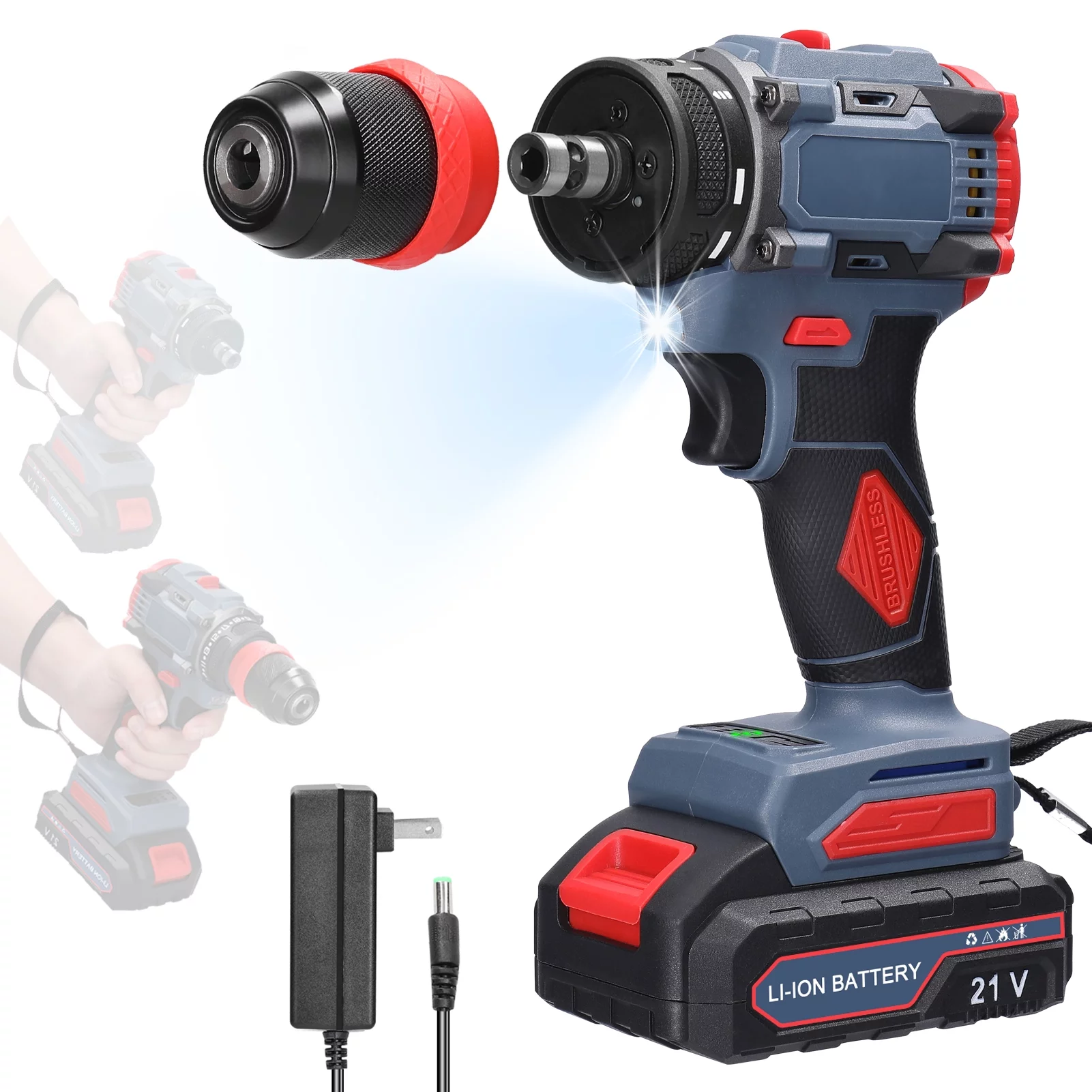 Spirastell Electric drill,Appliances Furniture Installation Screw Driver Appliances Lithium Drill Screwdriver Power Tool 2in1 Lithium Drill 55Nm Torque Motor Driver Appliances Furniture ERYUE21V Elec