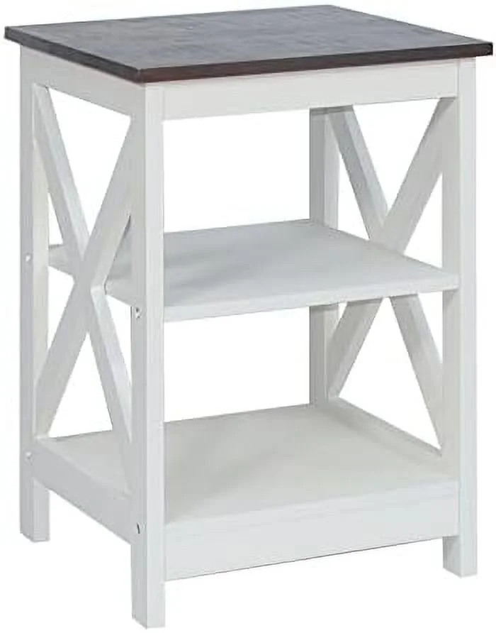 HOOMHIBIU   Modern Farmhouse Wood End Table with 3-Tier   Vintage White