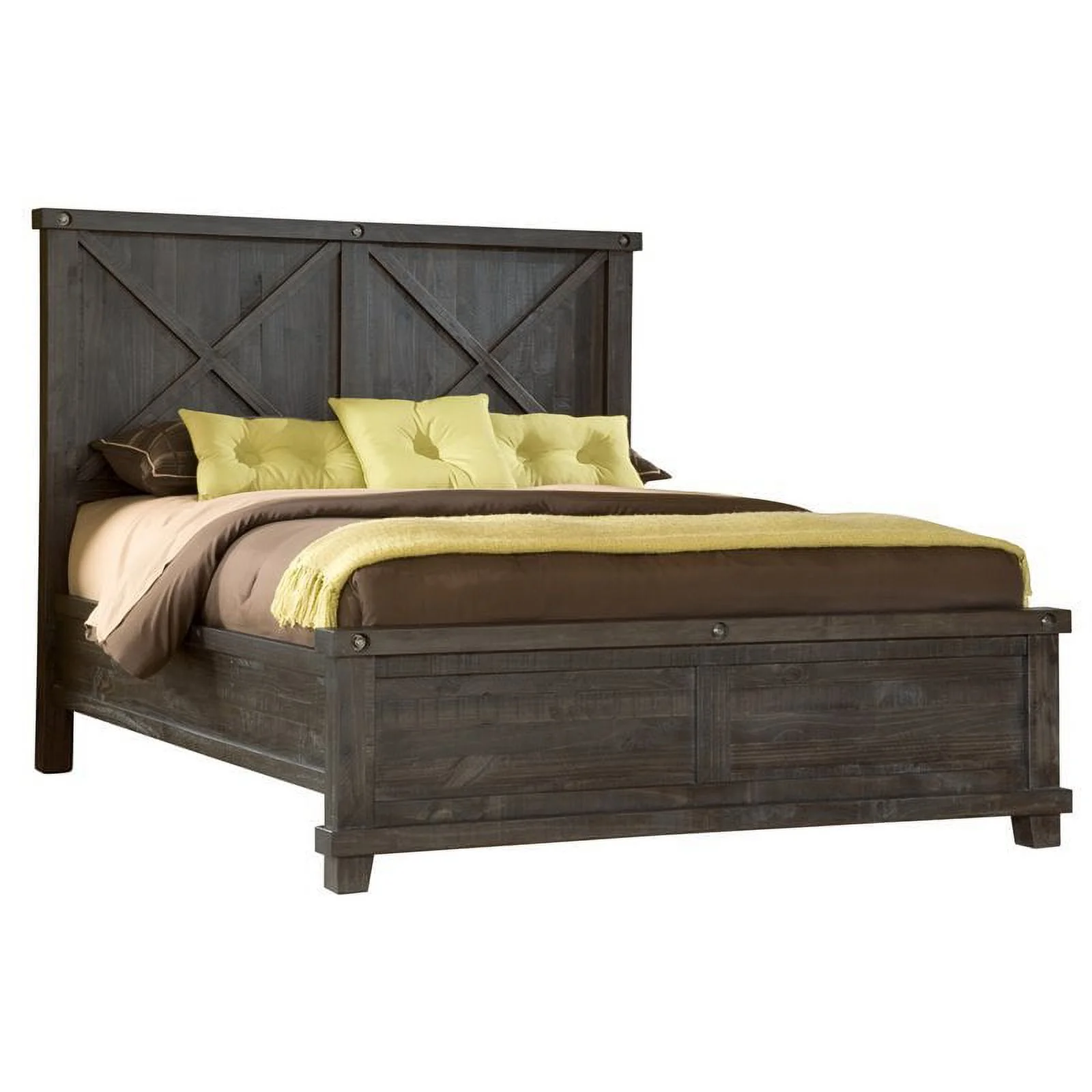 Bowery Hill Modern King Solid Pine Wood Panel Bed in Espresso Finish