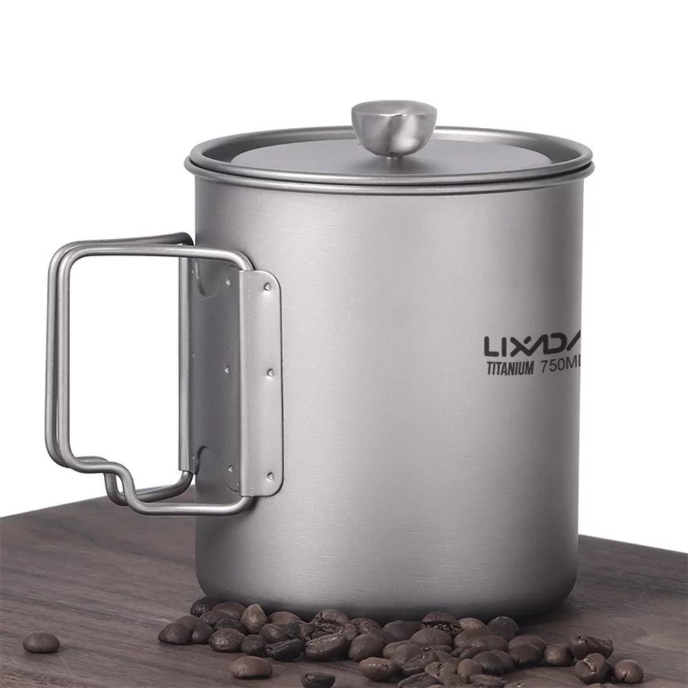 Lixada 750ml Coffee Cup Mug French Press Pot Coffee Maker Camping Cooking Pot with Folding Spoon