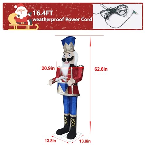 MUPATER 5FT Outdoor Lighted Nutcracker Christmas Decoration, Nutcracker Soldier Holiday Decor Set with Drum, Ground Stakes and Zip Ties, Nutcracker Christmas Decor for Front Door, Porch and Party