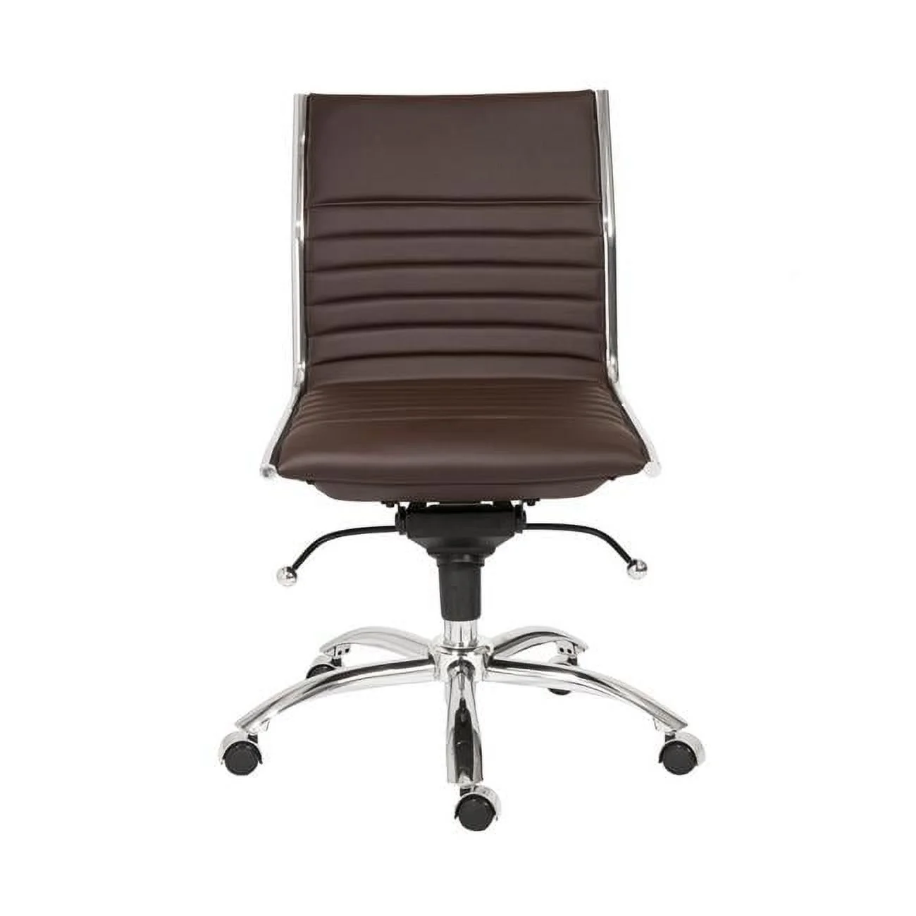 Brown Low Back Office Chair without Armrests with Chromed Steel Base, 26.38 x 25.99 x 38.19 in.
