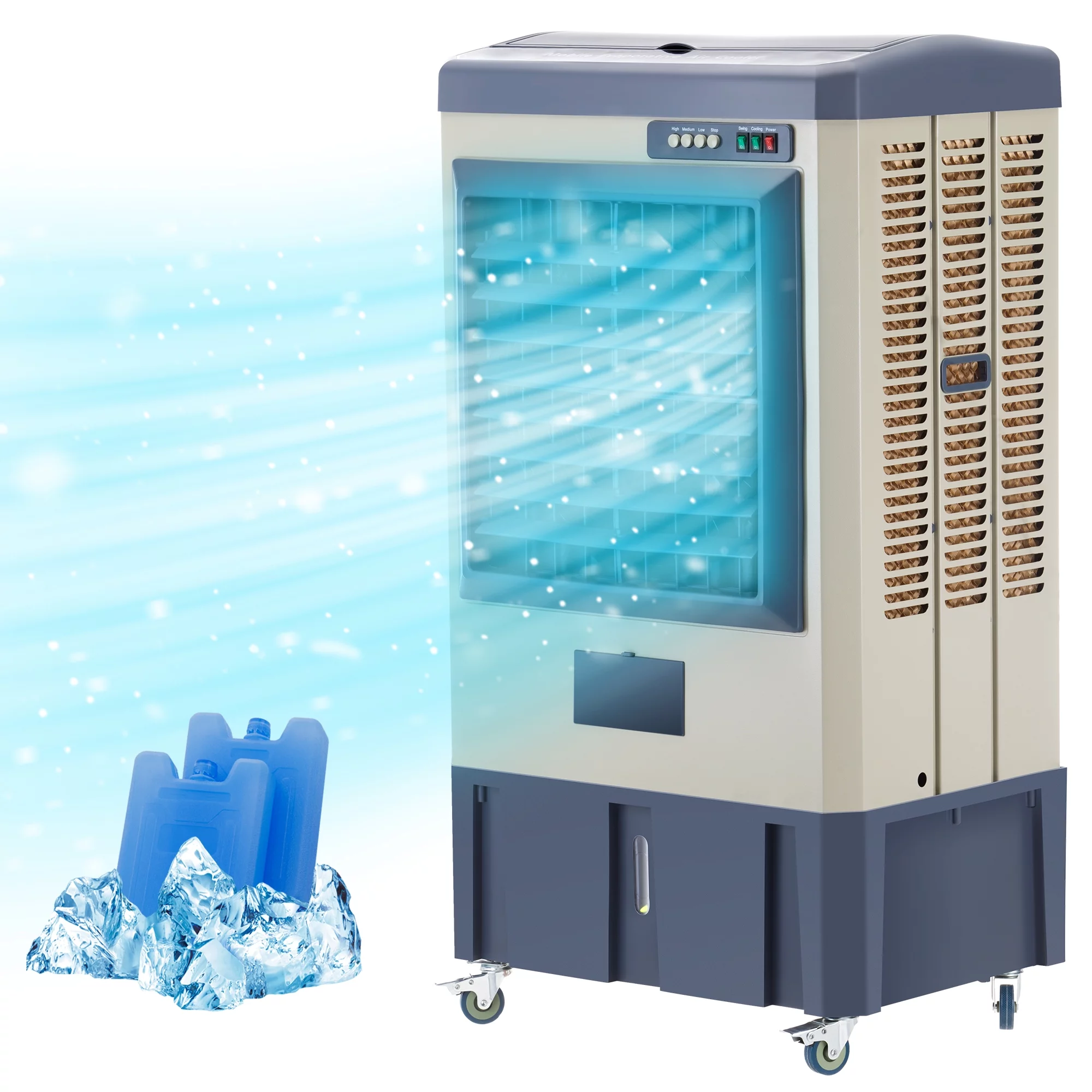 Evaporative Cooler,3531 CFM Portable Air Conditioner Evaporative Air Cooler Swamp Cooler Cooling Fan with 10.6-Gallons Big Water Tank,2 Ice Box,3 Speeds,Outdoor AC Unit for Outdoor Indoor Use