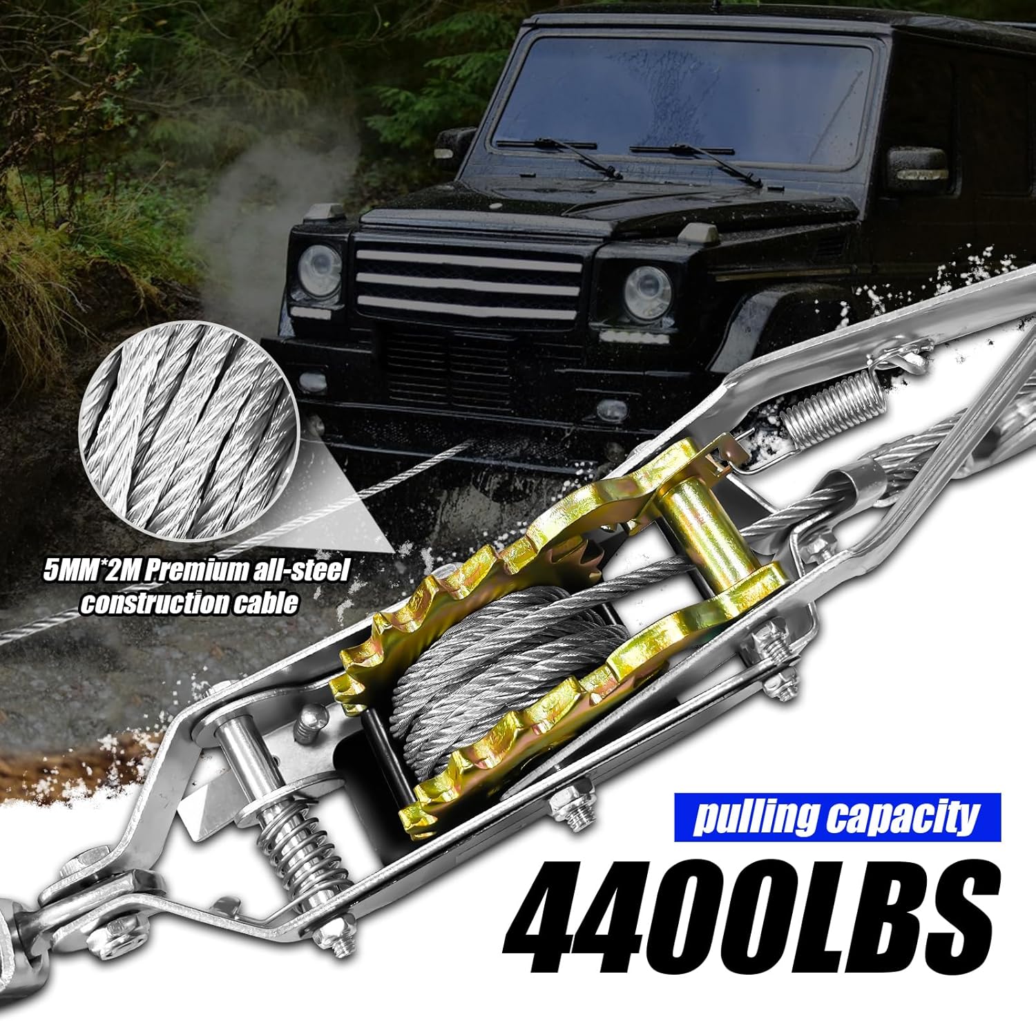 Come Along Winch Ratchet Tool 2T Heavy Duty 2 Hooks Steel Cable Dual Gear Power Puller Two 1