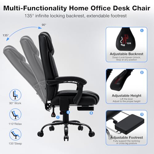 HOFFREE Massage Office Chair with Heat 7 Points Vibration Ergonomic Executive Office Chair with Footrest Reclining Home Office Desk Chairs High Back Black