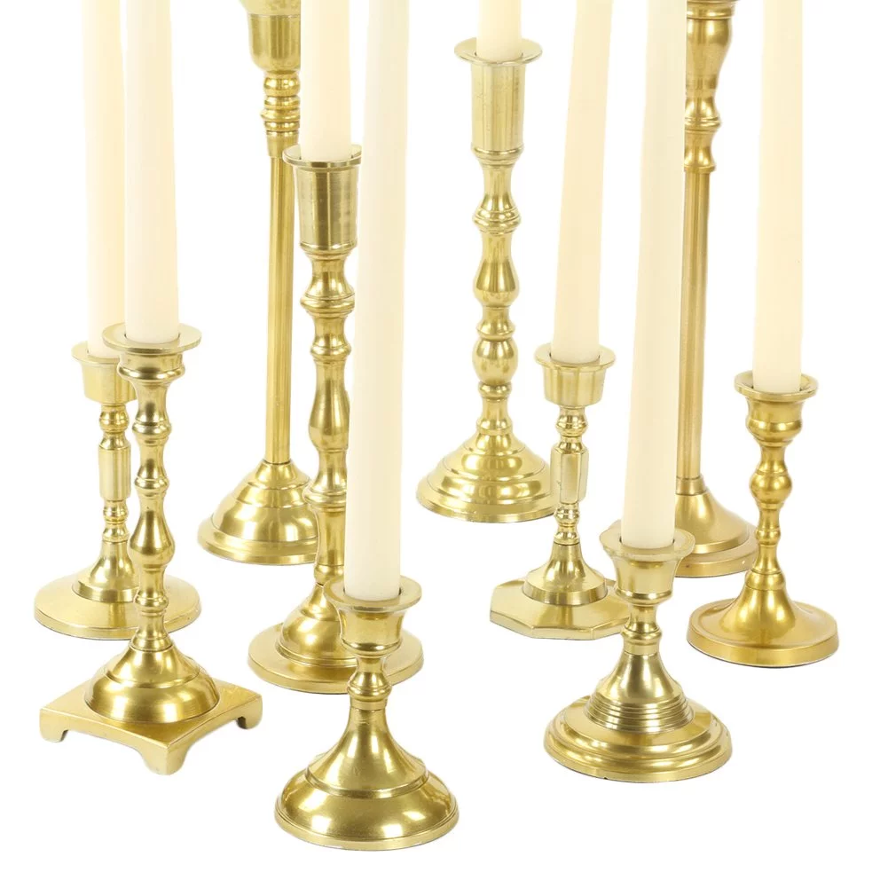 Koyal Wholesale Gold Mixed Taper Holders, Set of 10, Mismatched Metal Candlesticks Set