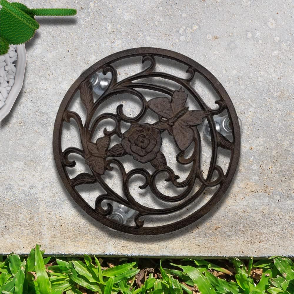 Comfy Hour Rustic Style Collection Cast Iron Butterfly Flower Garden Plant Trolley Flowerpot Holder