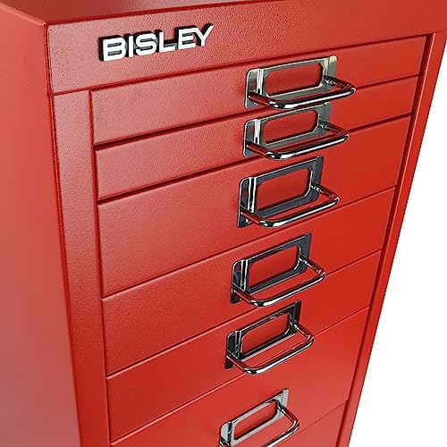 Bisley 10-Drawer Steel MultiDrawer Cabinet - Black, Chrome Pull Handles with Label Holders, Powder-Coated Steel, Removable Drawers, Fits Under Most Desks, Labels Included