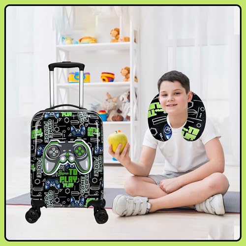 Kid’s Luggage Set 2 Piece Suitcase Set 16’’ Hardside Luggage with Spinner Wheels Girls Boys Carry on Toddler Luggage Travel Rolling Luggage Carry on Luggage Airline Approved Football