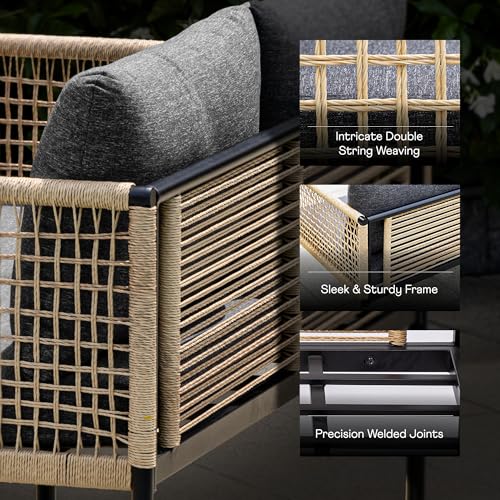 IDZO Heavy Duty 500lbs Weight Capacity Wicker Bistro Table and Chairs Set of 2 with Olefin Fabric Soft Cushions