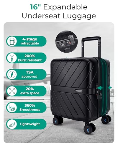BAGSMART Carry On Luggage 22x14x9 Airline Approved With TSA Lock, 1OO% Polycarbonate Hardside Luggage with Spinner Wheels, Durable Hard Shell Carry On Suitcase 20 inch Black