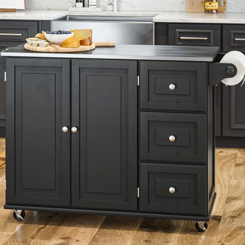 homestyles Mobile Kitchen Island Cart with Stainless Steel Top, Sage Green