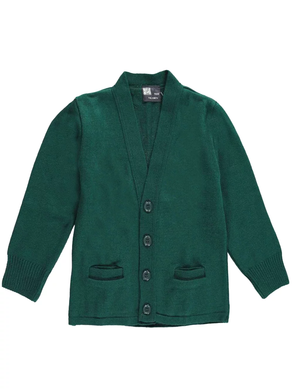 T.Q. Knits Unisex Youth Control-Pil 4-Button Cardigan (Sizes 8 - 20) - green, 12 - 14 (Big Girls)