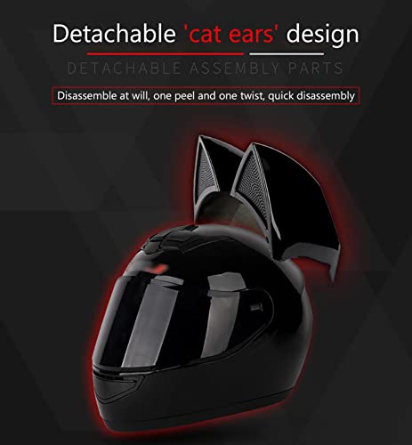 Full Face Motorcycle Helmet Girls Cat Ear Motorcycle Helmet with Removable Liner Full Face Helmet with Cat Ears and Bow for Cruiser Motocross DOT/ECE Approved