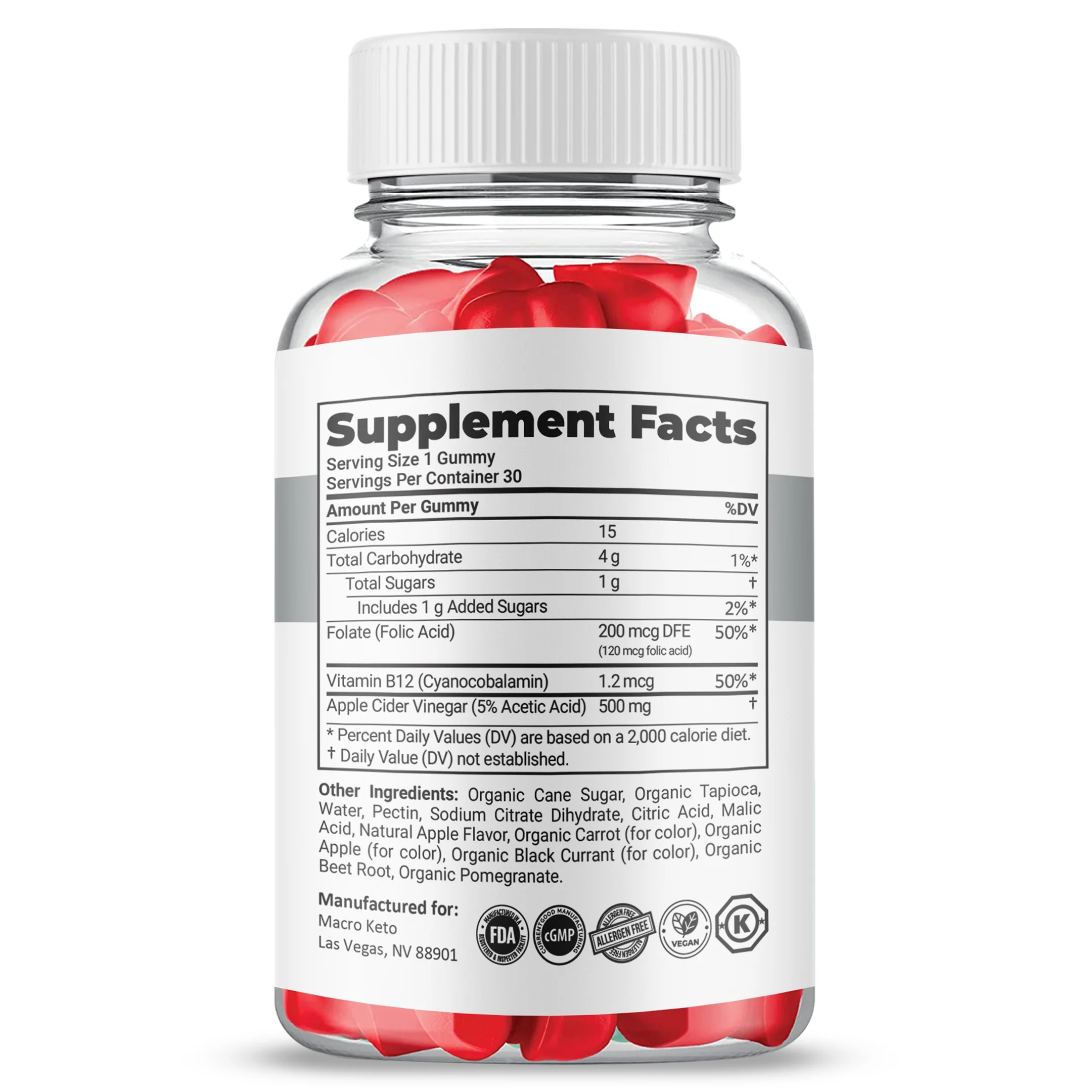 (5 Pack) Macro Keto ACV Gummies, Maximum Strength, Apple Cider Vinegar, 5 Months Supply Dietary Supplement