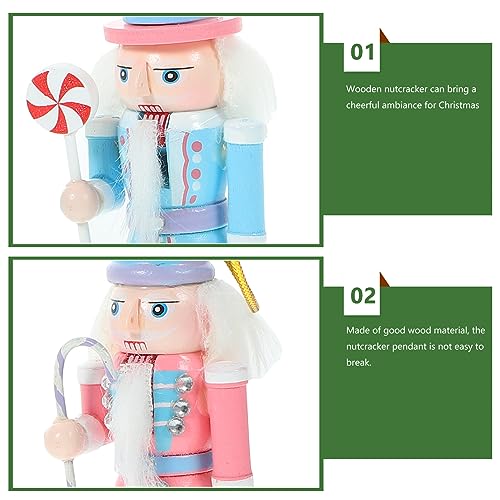 Toyvian Christmas Candy Nutcracker Ornaments, 4pcs Pink Candy Cane Wooden Pastel Nutcracker Soldier Figures Traditional Holiday Nutcrackers Christmas Tree Hanging Pendant Gift 12CM