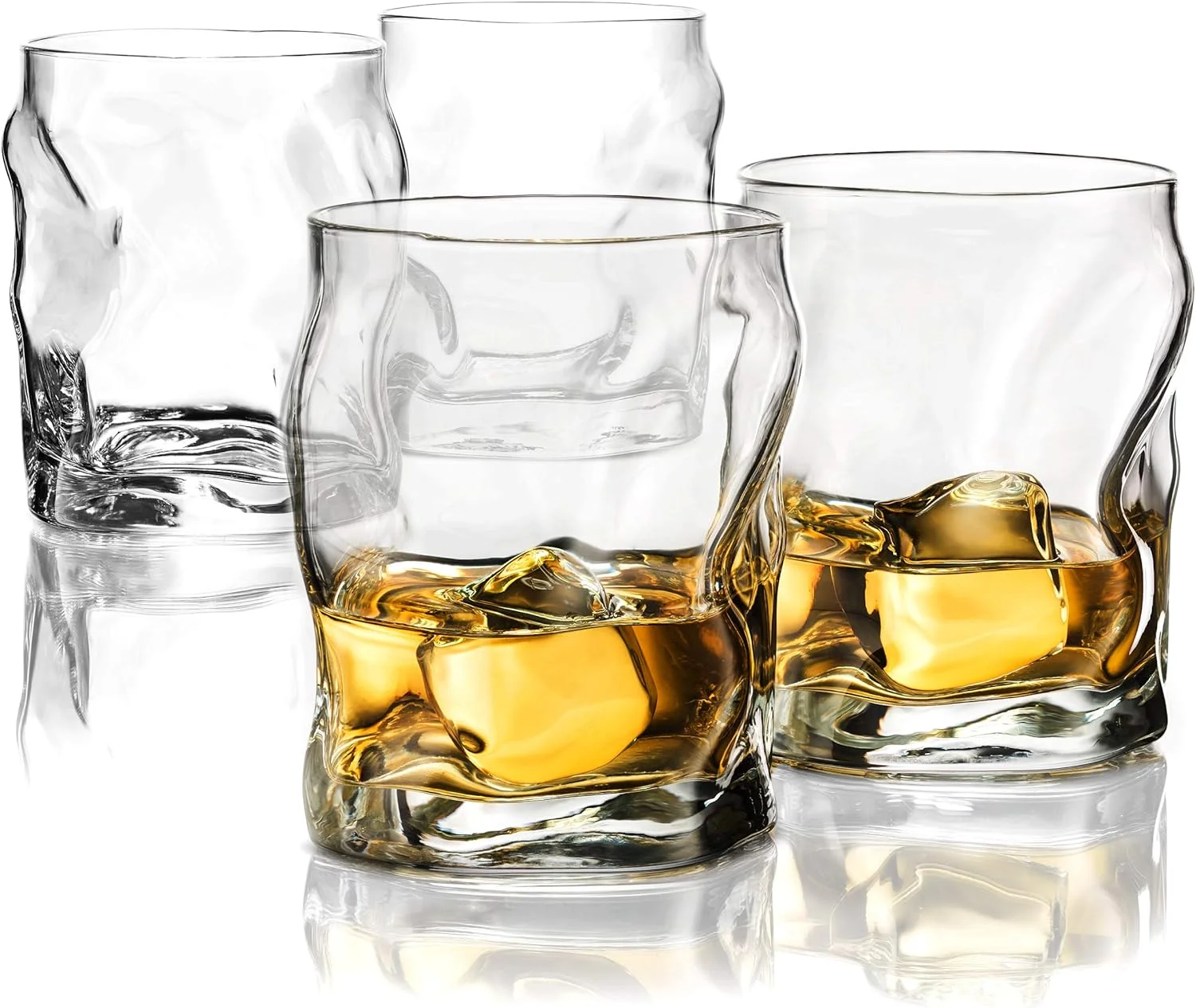 Set Of 4 Sorgente DOF Whiskey Glass 14¼-Ounce Cocktail Glasses Barware, For Bourbon, , Water, Juice, Drinking Glasses Set, Made In Italy.