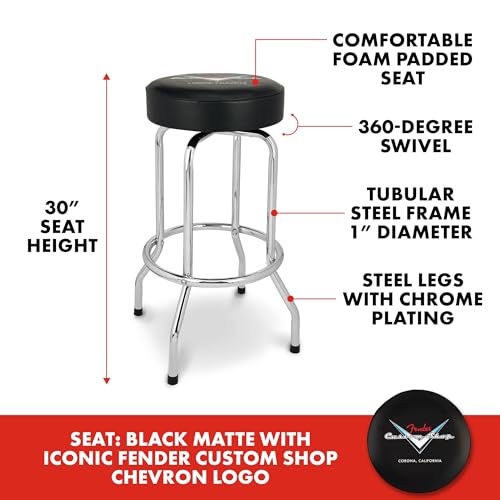 Fender Custom Shop Chevron Logo Swivel Barstool, Great Gifts for Dad, with 1 Year Limited Warranty, Simple Assembly, Black/Black, 24