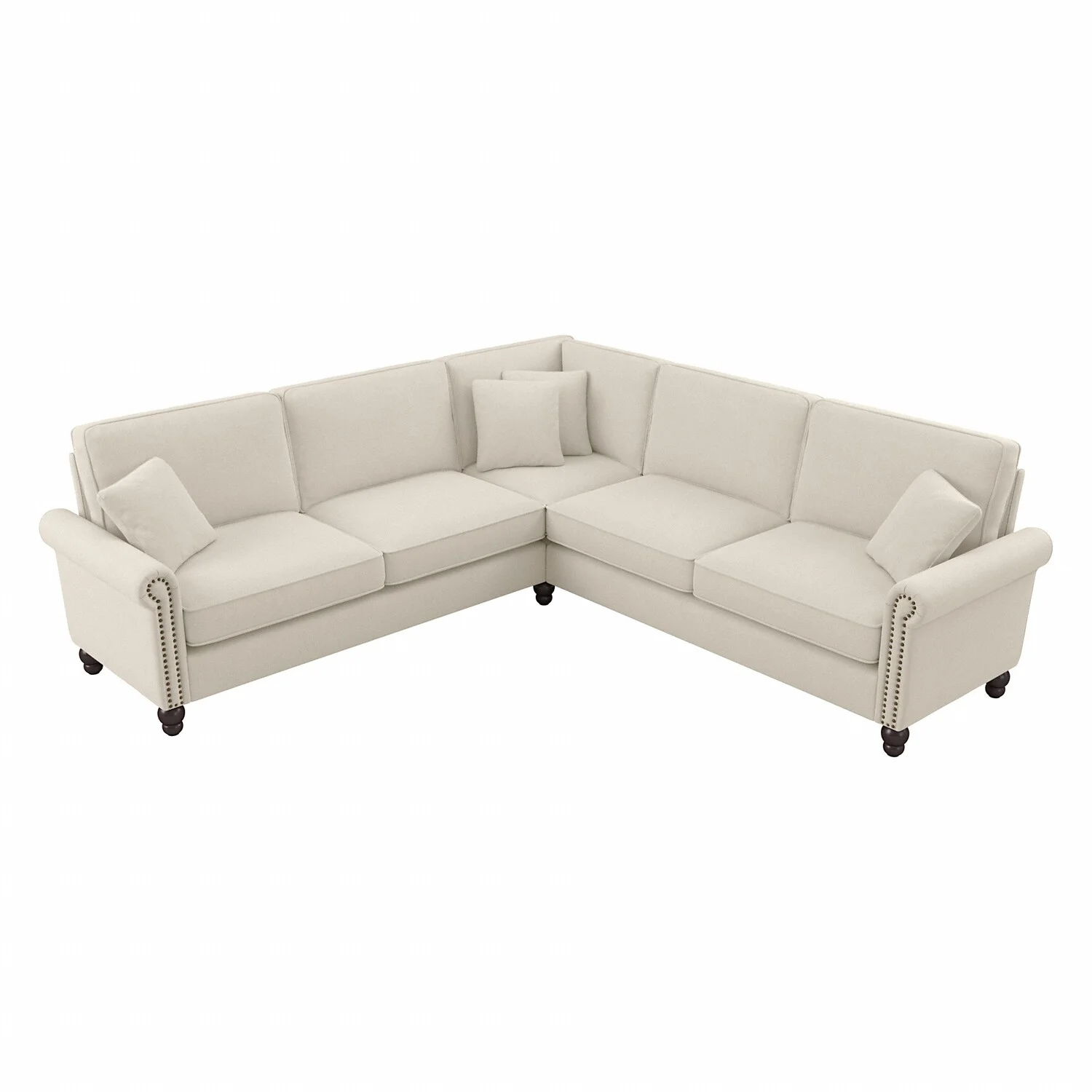 Bush Furniture Coventry 99W L Shaped Sectional Couch in Cream Herringbone