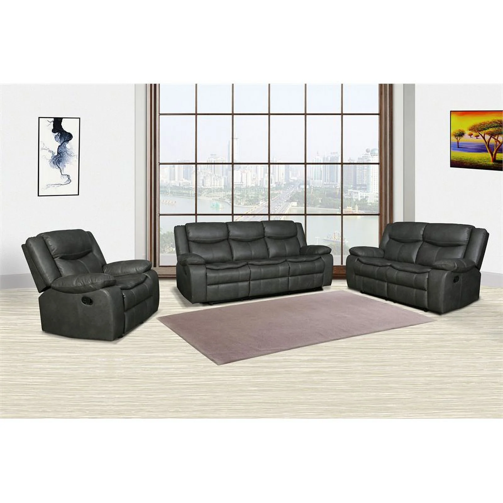 Titan Furnishings Transitional Faux Leather Reclining Sofa Set in Gray