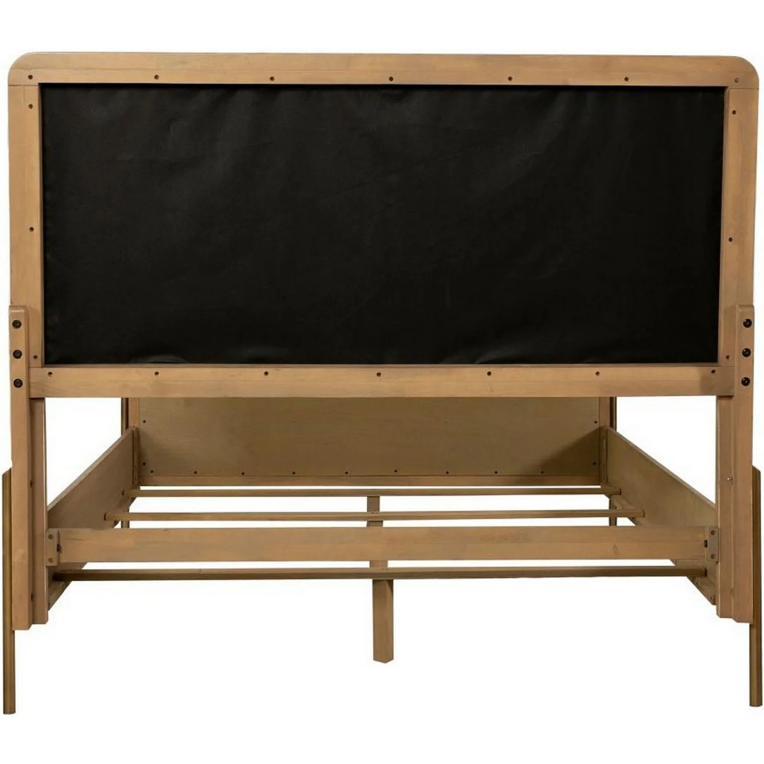 Benjara BM302727 Niko Wirebrushed Gray Wood King Size Bed with Padded Upholstery & 4 Slats, Brown