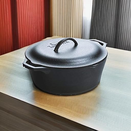 Lodge 5 Quart Cast Iron Double Dutch Oven – Pre-Seasoned – Lid Converts to 10.25