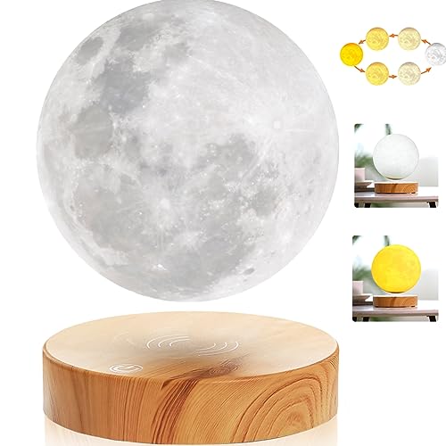 VGAzer Levitating Moon Lamp,Floating and Spinning in Air Freely with 3D Printing LED Moon Light Has 3 Colors for Unique Christmas Gifts,Room Decor (Marble Base 3 Colors)