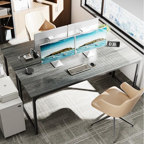 Huuger Modern Simple Office Desk, 63 Inch, Gaming & Writing Desk with Storage, Large Legroom, Metal Frame, Black