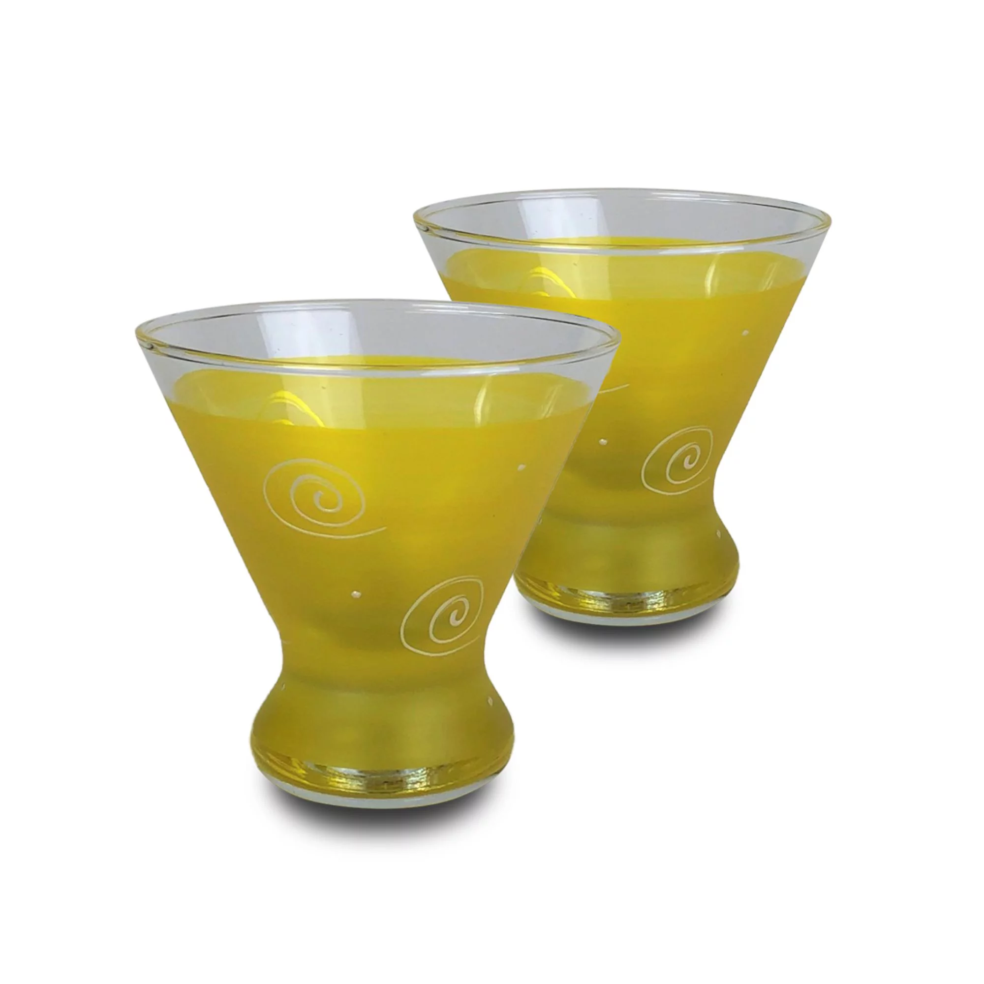 Crafted Creations Set of 2 Yellow and White Hand Painted Cosmopolitan Wine Glass 8.25 oz.