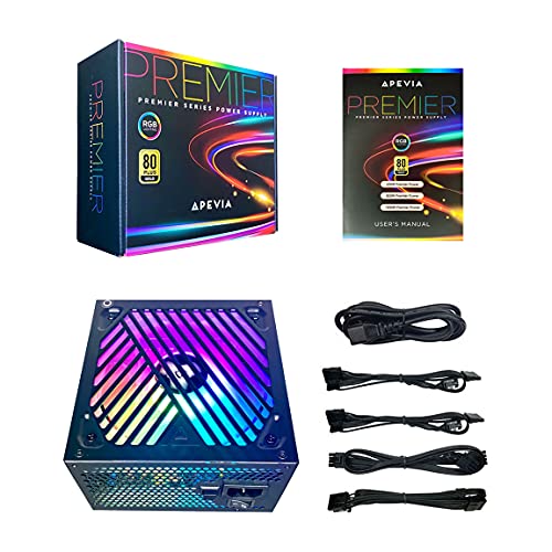 Apevia ATX-PM1000W Premier 1000W (No PCIe 5.0 & No Gen 5 12VHPWR Cable) 80+ Gold Active PFC ATX Semi-Modular Gaming Power Supply with 366 RGB Modes