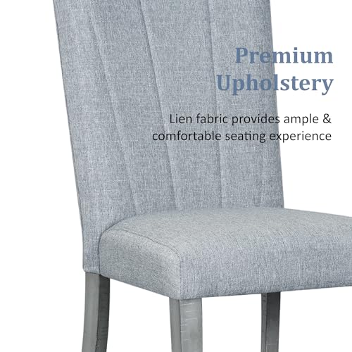 Merax 6-piece Dining Table Set of 4 Upholstered Chairs & 1 Bench Farmhouse Kitchen Furniture Sets with 78inch Extendable Pedestal, Removable Leaf & Natural Rubber Wood Grain Pattern Tabletop, Beige