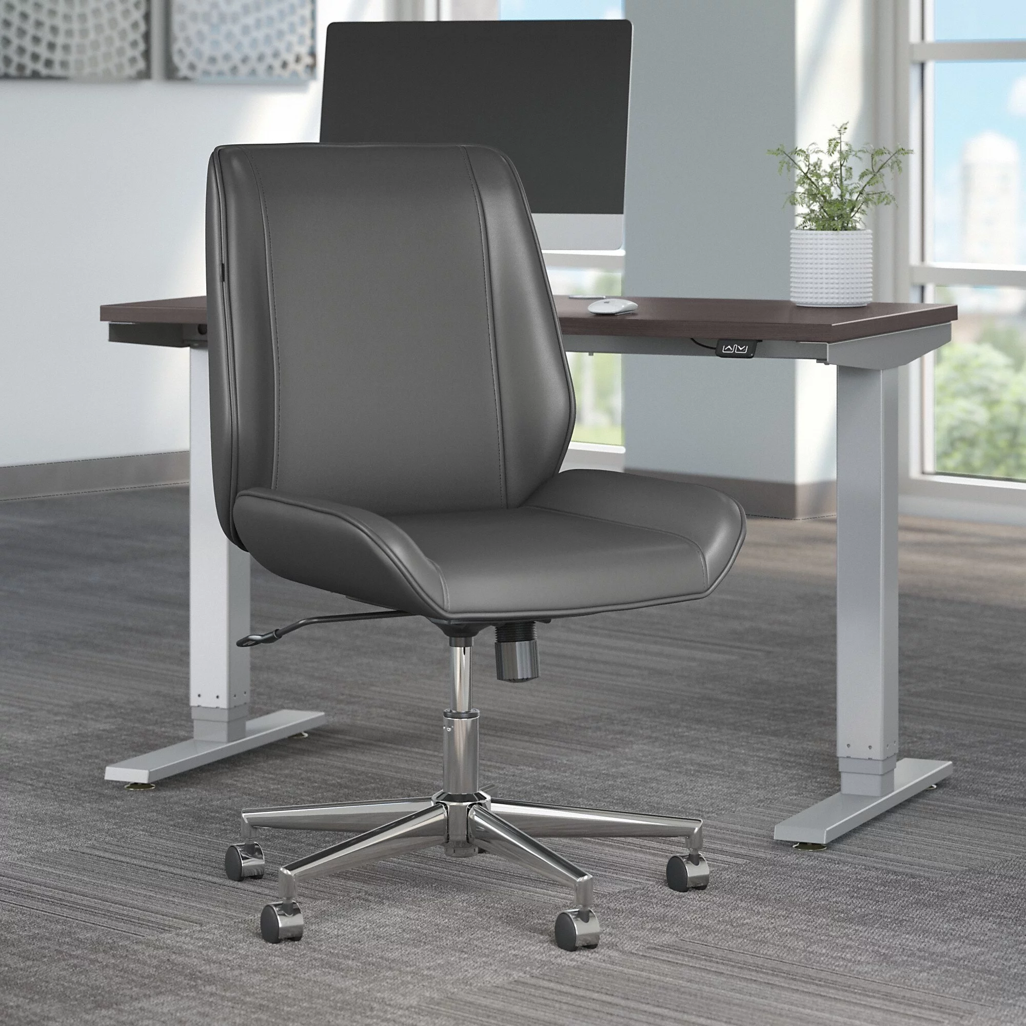 Bush Business Furniture Bay Street Wingback Leather Office Chair by  Black Leather