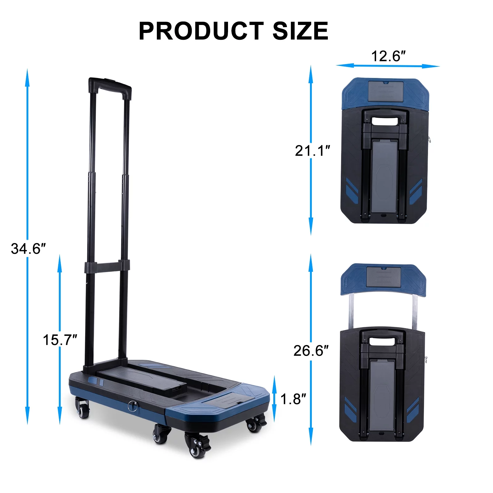WYRAVIO Folding Hand Truck, 330 lb Heavy Duty Luggage Cart, Utility Dolly Platform Cart with 6 Wheels &1 Rope for Luggage, Travel, Auto, Moving and Office Use