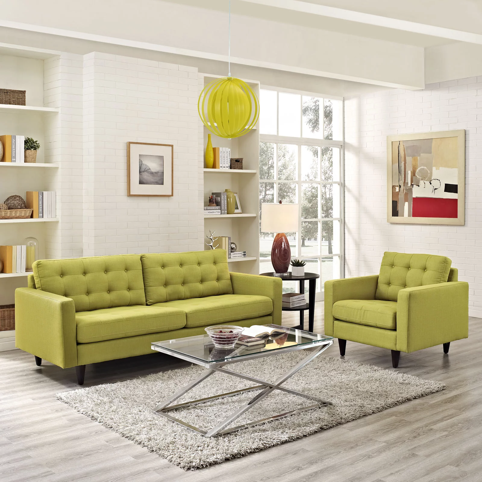 Modway Empress Armchair and Sofa Set of 2 in Wheatgrass