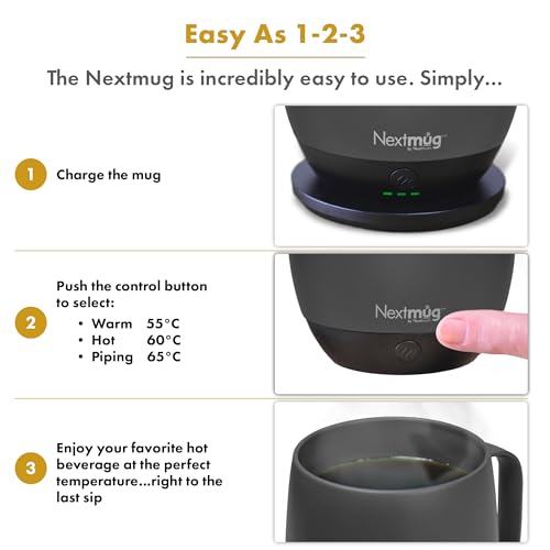 Nextmug - Temperature-Controlled, Self-Heating Coffee Mug (Black - 14 oz.)