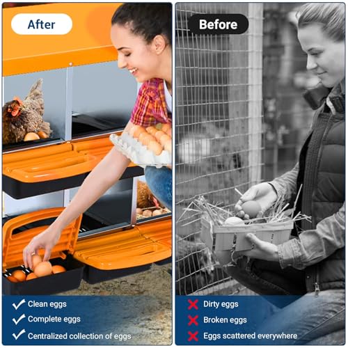 Chicken Nesting Box, 10 Hole 2 Layer Hen Nest Box with Legs, Roll Away Eggs Laying Boxes,Cleanable Pull Out Hen Roosting Boxes