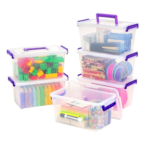 IRIS USA 5 Qt. Plastic Storage Bins with Lids, 6 Pack, Craft Storage Container, Sensory Bin, Organizing Containers for Home, Office & Art Supplies, Stackable, Clear