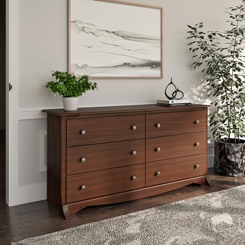 Prepac Double Drawer Dresser and Three Drawer Nightstand Rustic White Bedroom Collection